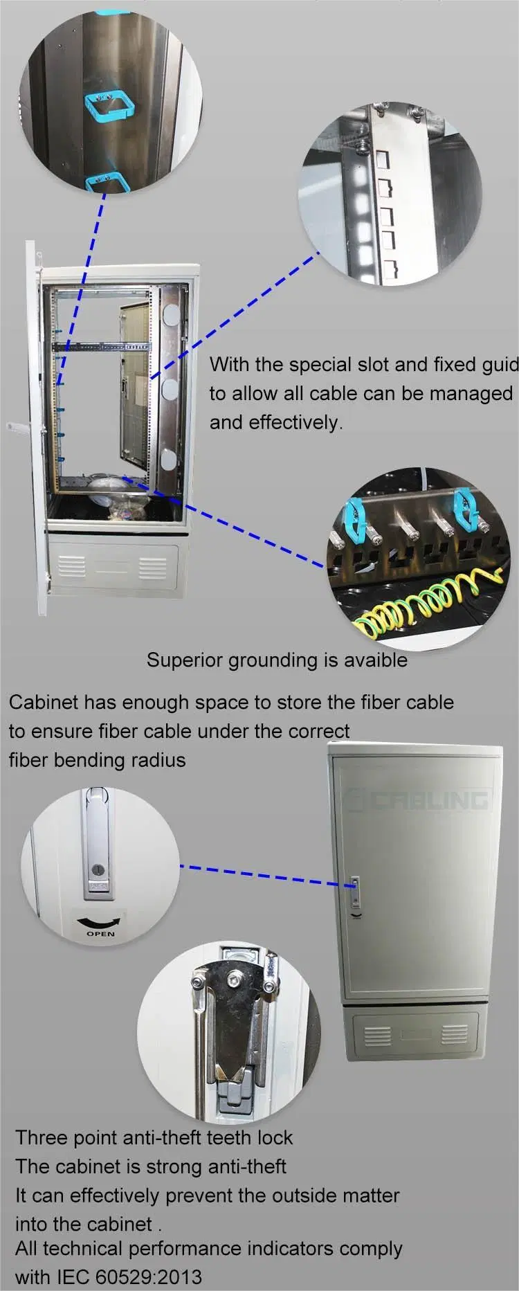 Gcabling Communication Optical Distribution Equipment 22u 19inch IP65 Waterproof Fiber Optic Outdoor Telecom Cabinet