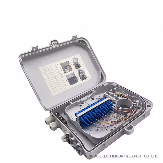 Caixa de distribuição de fibra óptica 24 núcleos ftth caixa terminal de fibra óptica para divisor 1: 16/2: 8 caixa de fibra de montagem na parede 24 portas fibras de saída